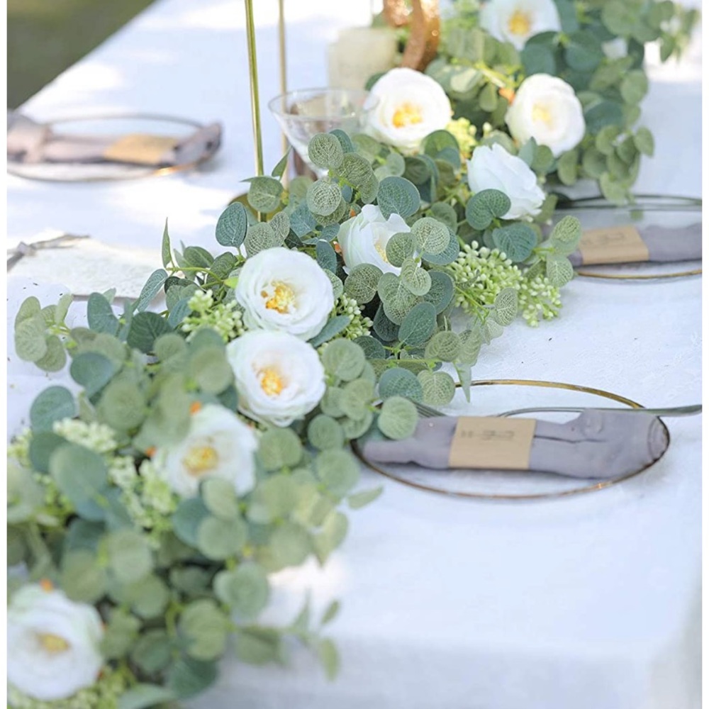 Artificial Eucalyptus Garland with Champagne Roses - Picture 2 of 11